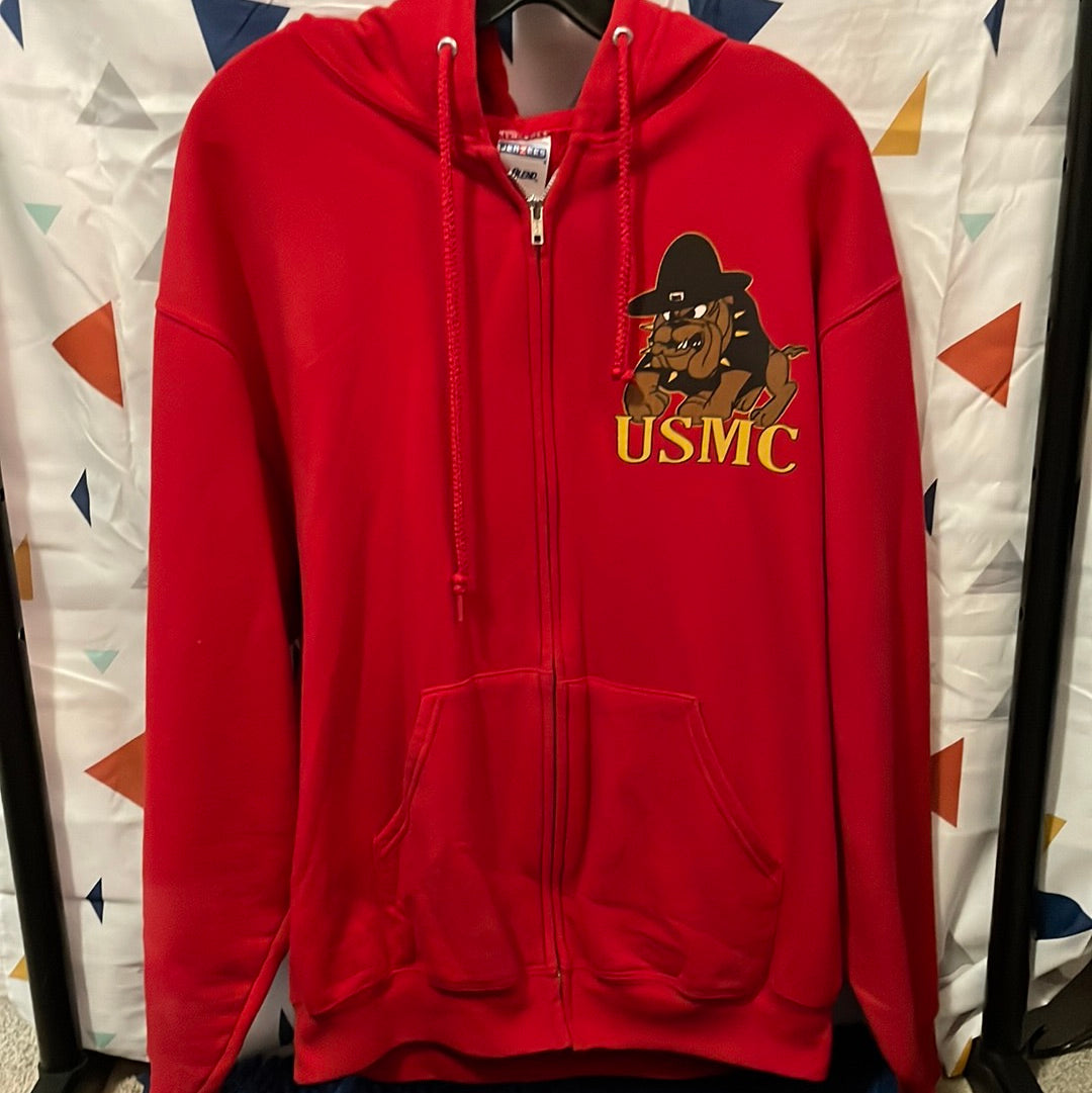 USMC Jerzees Full Zip Hooded Jacket. Size Large
